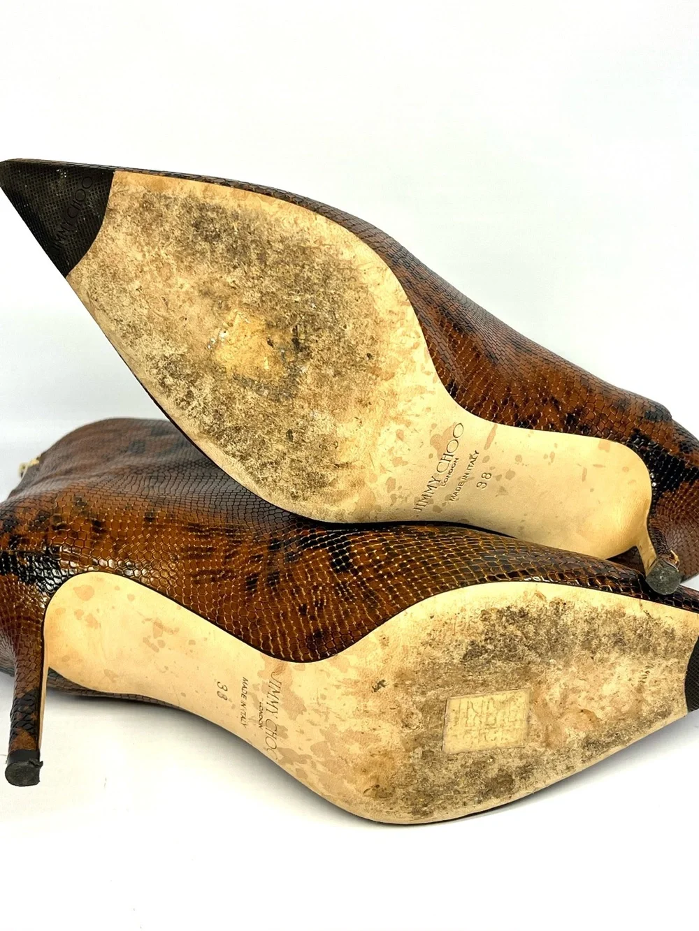 Jimmy Choo Beyla Brown Snake-Print Python Leather Ankle Booties 38 EU/ 7.5 US